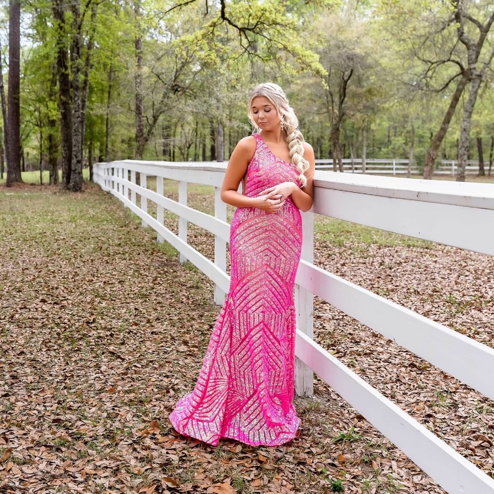 Jovani hot pink one should dress